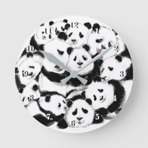 Pandas Wall Clock Big Hugs - Black White Painting Runde Wanduhr