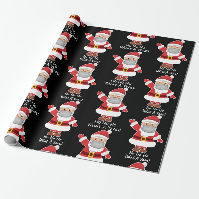 Pandemie Santa mit/Personalisierung Schwarz Geschenkpapier (Ungerollt)