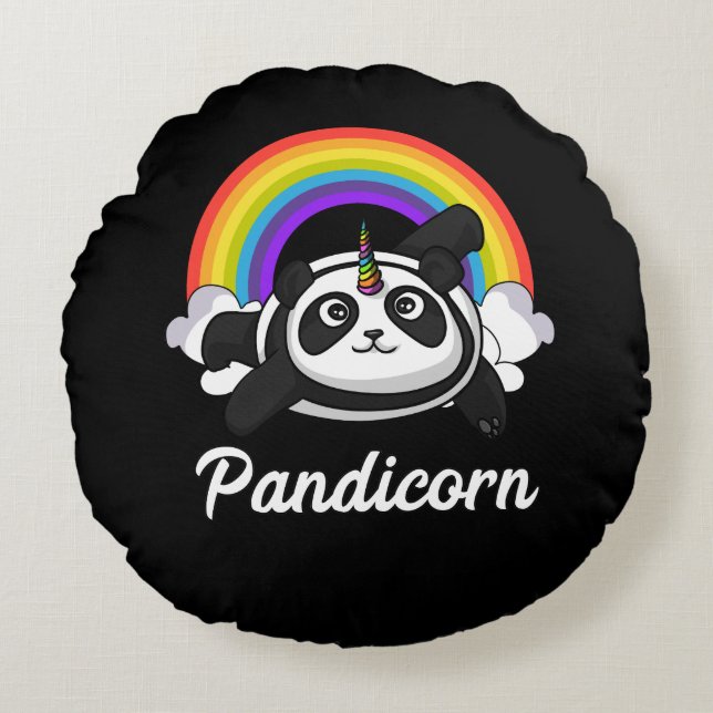 Pandicorn Panda Bear Unicorn Magischer Regenbogen Rundes Kissen (Vorderseite)