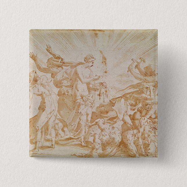 Pandora, die den Kasten öffnet Button (Vorderseite)