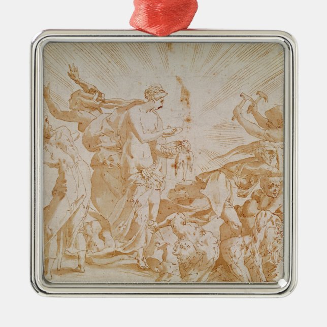 Pandora, die den Kasten öffnet Silbernes Ornament (Vorne)