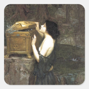 Pandora [John William Waterhouse] Quadratischer Aufkleber