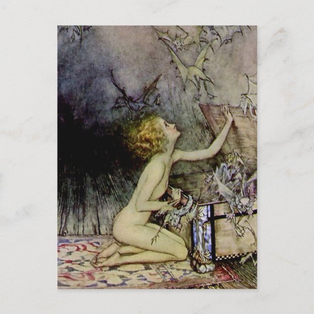 "Pandora öffnet die Box" von Arthur Rackham Postkarte (Vorderseite)