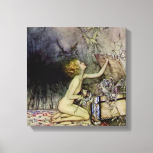 „Pandora öffnet die Büchse“ von Arthur Rackham Leinwanddruck