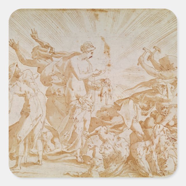 Pandora öffnet die Schachtel Quadratischer Aufkleber (Vorderseite)