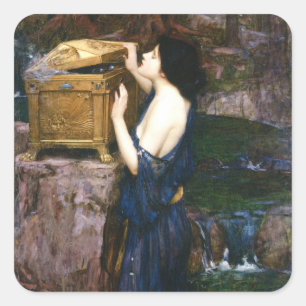 Pandoras Büchse - John William Waterhouse Quadratischer Aufkleber