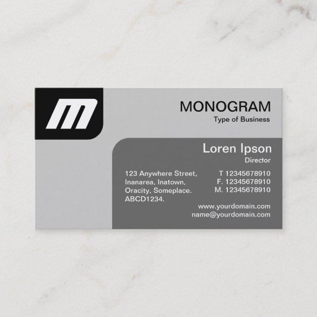 Panels MonoGram - Schwarz und Grau Visitenkarte (Vorderseite)