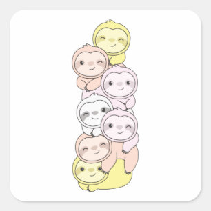 Pangender Flag Pride Lgbtq Niedlich Sloth Pile Squ Quadratischer Aufkleber