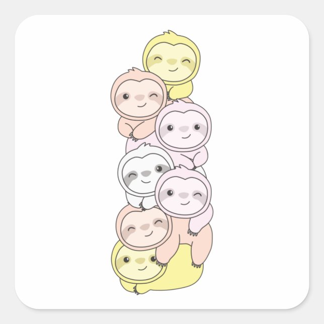 Pangender Flag Pride Lgbtq Niedlich Sloth Pile Squ Quadratischer Aufkleber (Vorderseite)