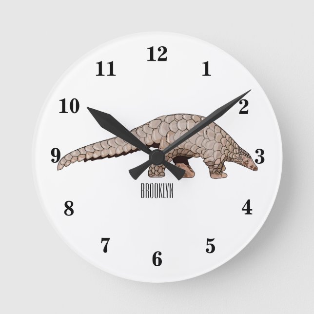 Pangolin-Cartoon Runde Wanduhr (Vorderseite)