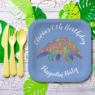 Pangolin-Party Blau Pappteller