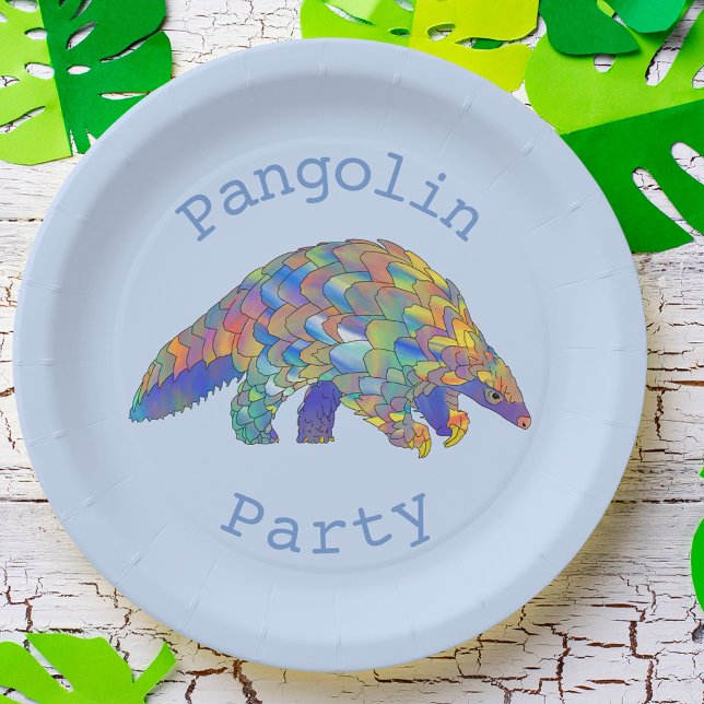 Pangolin-Party gefährdet Tieraktivismus Blaue Kuns Pappteller (Cute pangolin party paper plate ideal for birthdays or summer parties colorful animal art)