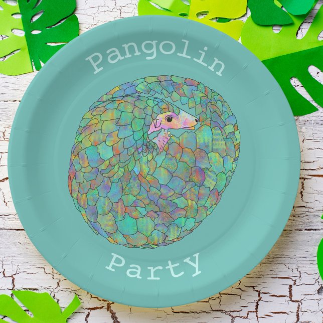 Pangolin-Party gefährdet Tieraktivismus Grün Pappteller (Cute pangolin party paper plate colorful wild animal art endangered species )