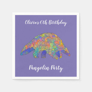 Pangolin-Party-Mädchen 6. Geburtstag Lila Bunt Serviette