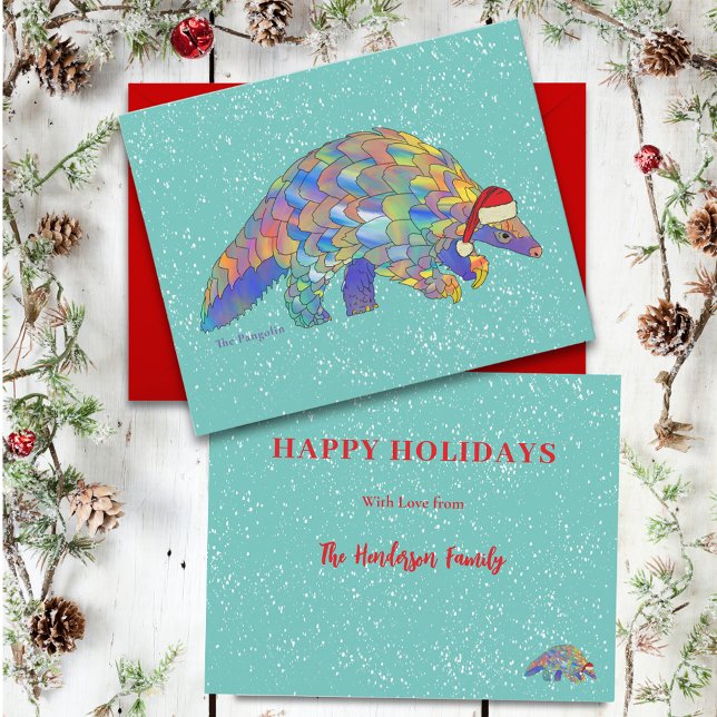 Pangolin Santa Niedlich gefährdete Arten Haushalt (Pangolin white christmas custom greetings card)