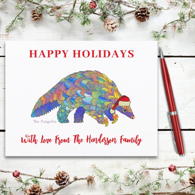 Pangolin Weihnachten Niedlich gefährdete Arten (Christmas pangolin custom holiday greetings postcard)