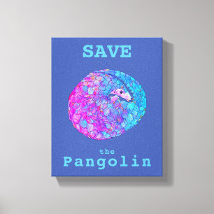 Pangolins-Slogan blau pink gerettet Leinwanddruck