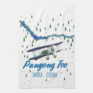 Pangong Tso Indien China Karte Poster. Geschirrtuch