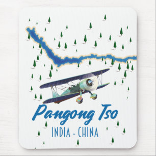 Pangong Tso Indien China Karte Poster. Mousepad