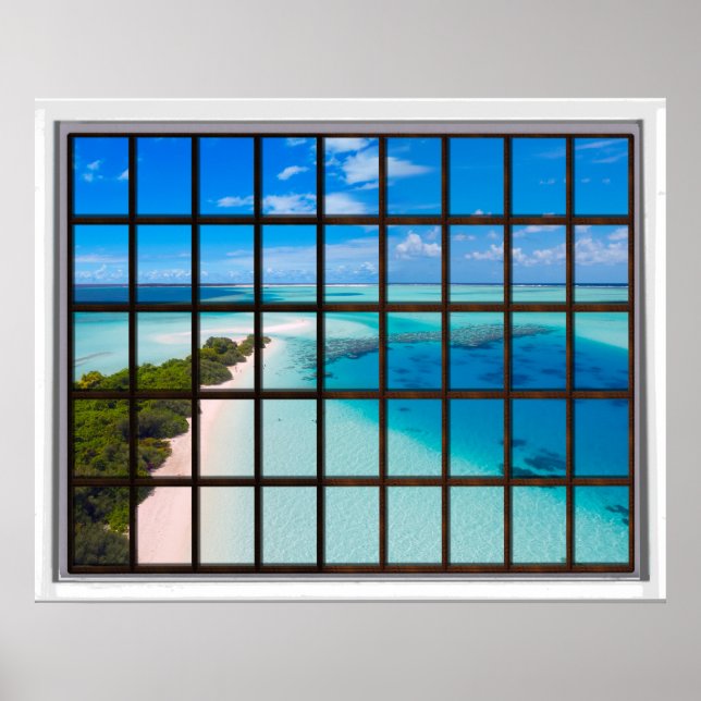 Panic Beach Lattice Window View Poster (Vorne)