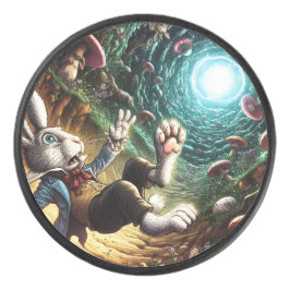 Panikhase, die das Kaninchenloch herunter fällt Eishockey Puck