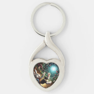 Panikhase, die das Kaninchenloch herunter fällt Schlüsselanhänger