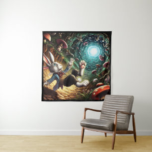 Panikhase, die das Kaninchenloch herunter fällt Wandteppich