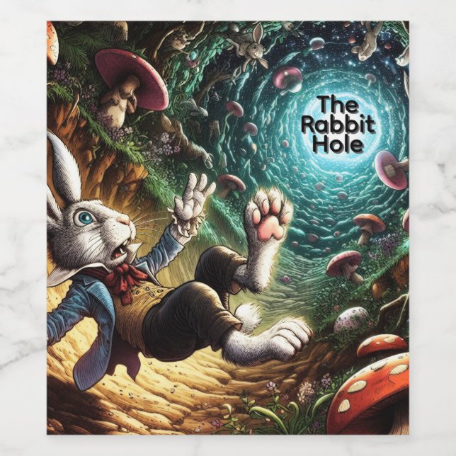 Panikhase, die das Kaninchenloch herunter fällt Weinetikett (Einzelnes Label)