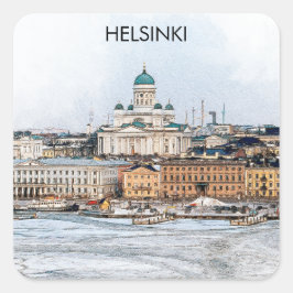 Panorama-Aussicht auf Helsinki Quadratischer Aufkleber