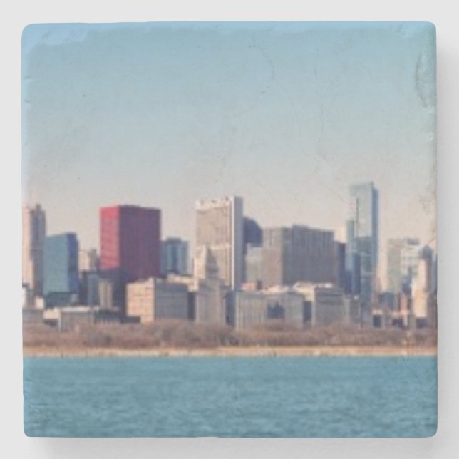 Panorama der Chicago-Skyline Steinuntersetzer (Vorderseite)