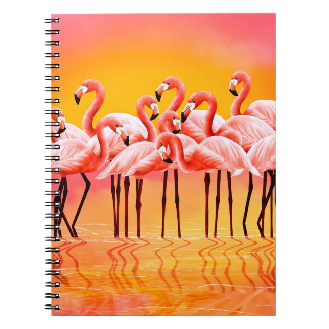Panorama der rosa Flamingos auf einem hellrosa Hin Notizblock (Vorderseite)