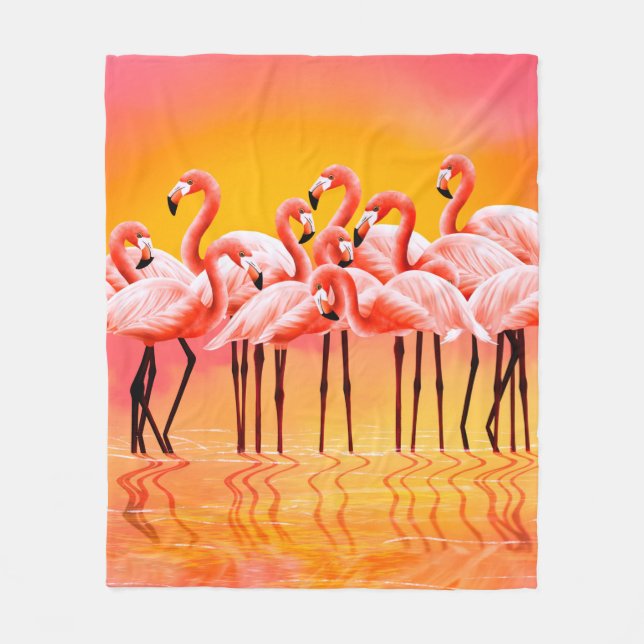 Panorama der rosa Flamingos auf einem hellrosa Rüc Fleecedecke (Vorderseite)