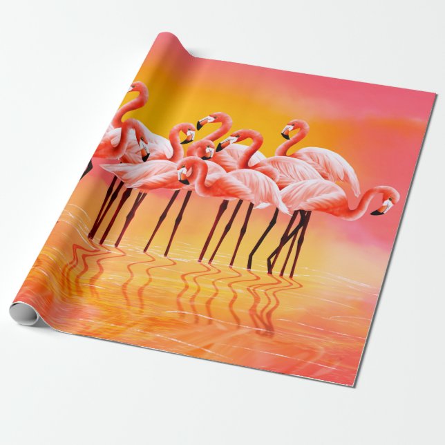 Panorama der rosa Flamingos auf einem hellrosa Rüc Geschenkpapier (Ungerollt)
