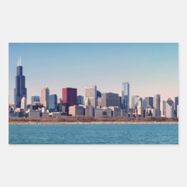 Panorama der Skyline von Chicago Rechteckiger Aufkleber (Vorderseite)