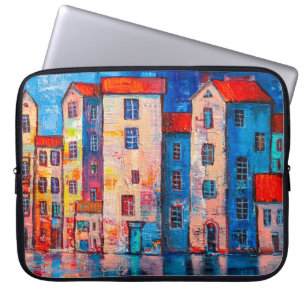 Panorama der Straße mit bunten Zuhause. Eindruck Laptopschutzhülle