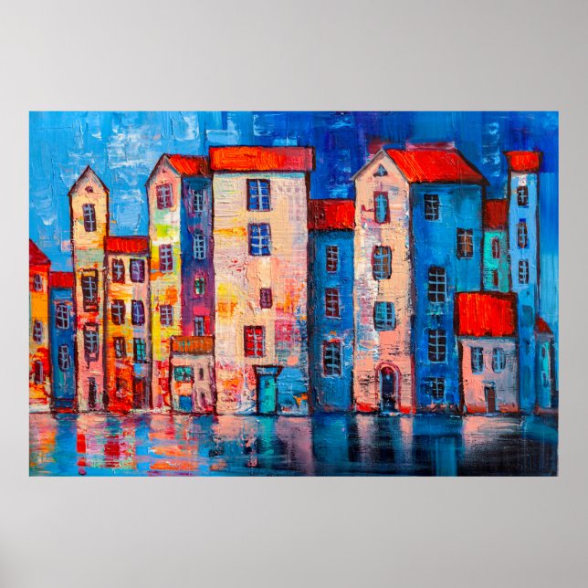 Panorama der Straße mit bunten Zuhause. Eindruck Poster (Vorne)