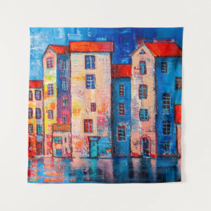 Panorama der Straße mit bunten Zuhause. Eindruck Wandteppich