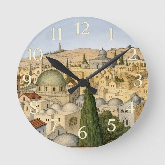Panorama des alten Jerusalem Runde Wanduhr (Vorderseite)