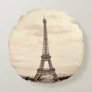 Panorama Eiffelturm in Paris. Frankreich. Vintag v Rundes Kissen