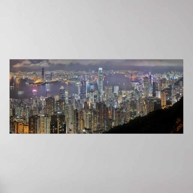 Panorama Hong Kong China Night Skyline Poster (Vorne)