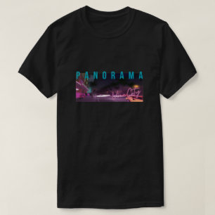 Panorama-Nachtskulisse-T-Shirt Retro-Neon-Stadt T-Shirt