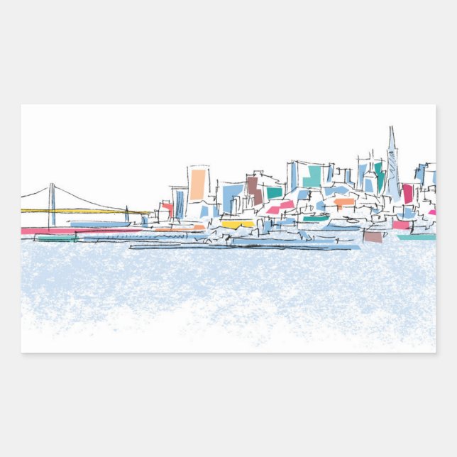 Panorama San Franciso, CA Rechteckiger Aufkleber (Vorderseite)