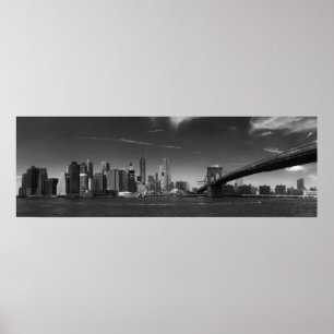 Panorama Schwarz-weiß Brooklyn Bridge New York Poster