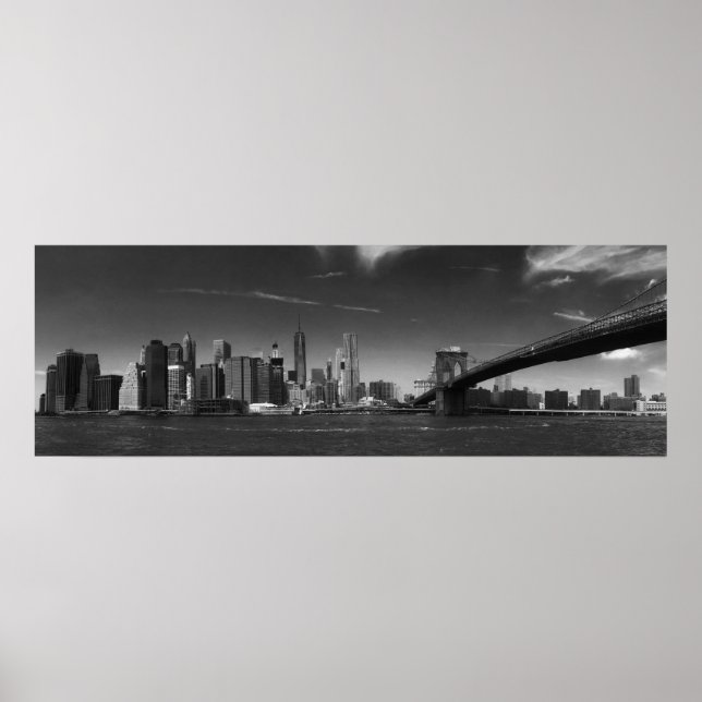 Panorama Schwarz-weiß Brooklyn Bridge New York Poster (Vorne)