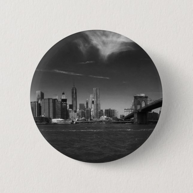 Panorama-Schwarz-weiß Brooklyn Button (Vorderseite)