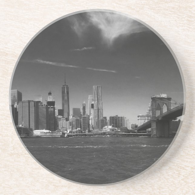Panorama-Schwarz-weiß Brooklyn Getränkeuntersetzer (Vorne)