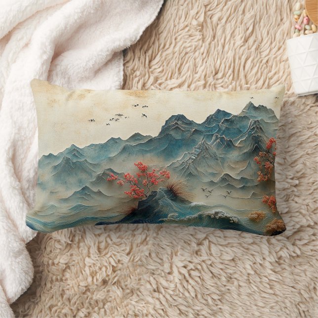 Panorama von Bergen und Meer, 2-seitiges Design, Lendenkissen (Decke)