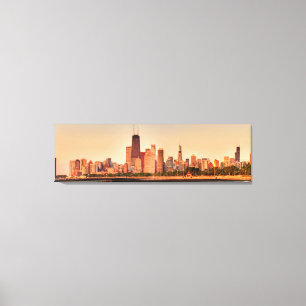 Panorama von Chicago-Skylinen am Sonnenaufgang Leinwanddruck