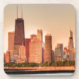 Panorama von Chicago-Skylinen am Sonnenaufgang Untersetzer