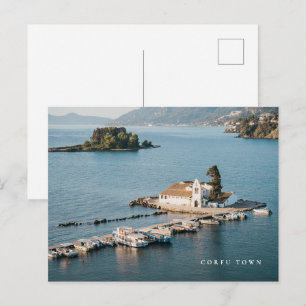 Panorama von Corfu-Stadt und Vlacherna-Kloster Postkarte